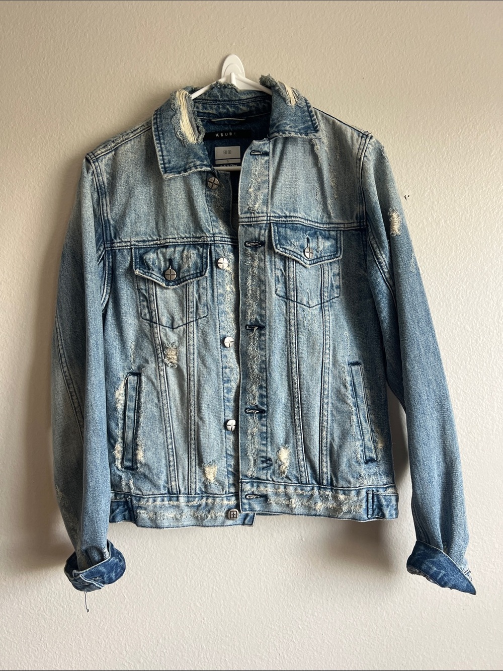 Ksubi Classic Denim Trucker Jacket Distressed Hendrix Blue Stonewash Size Small